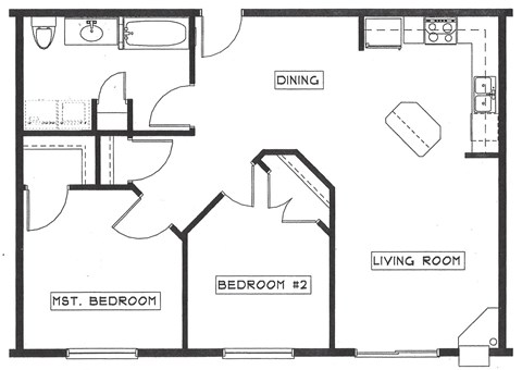 Floor plan for 2 beds, 1 bath, 1113 sqft